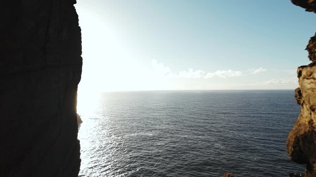 Flying Between Rocks and Cliffs Toward Atlantic Ocean. Hag's Head, County Clare Ireland
