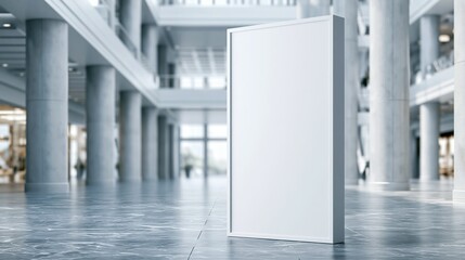 Obraz premium Blank white billboard stand in modern building lobby