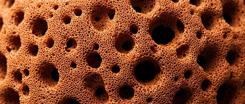 Porous brown organic sponge texture surface for biological abstract art.