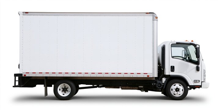 Side view of white delivery truck on white