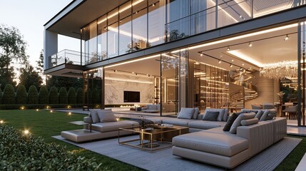 Obraz premium Modern luxury villa with glass walls and outdoor