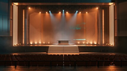 Obraz premium Empty theater stage illuminated with warm orange spotlights
