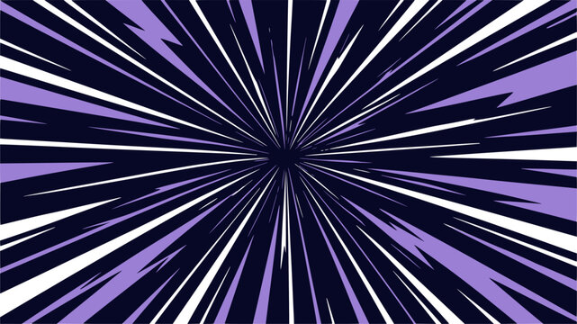 Radial comic starburst speed line explosion vector background for sport jersey sublimation. Featuring sharp dynamic rays in lavender violet and white bursting from centered vanishing point on deep nav