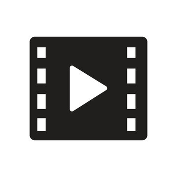 Play button icon with filmstrip border represents media playback and video content