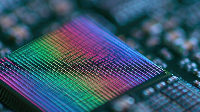 Colorful microprocessor chip on circuit board