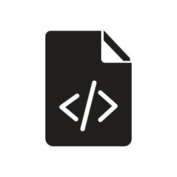 Code file icon with angled brackets a black silhouette on a transparent background