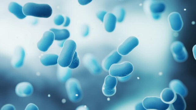 Large groups of bacterium with blue background, 3d rendering.