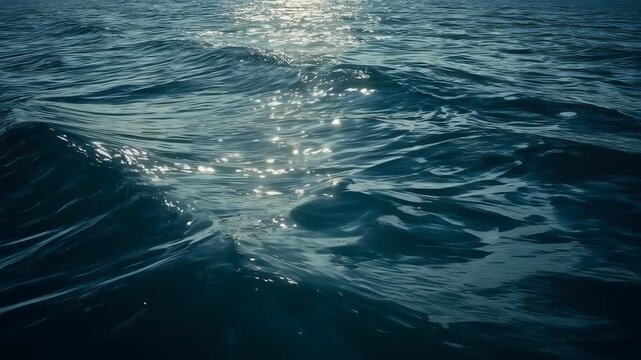 Ocean Wave Sunlight Reflection Across Deep Blue Sea Water Creating Calm Natural Seascape