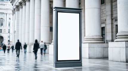 Obraz premium Empty advertising display stand outside classical building with