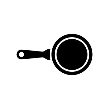 Nonstick frying pan silhouette icon with handle top view for professional kitchen tools and cooking culinary website design elements on transparent background.