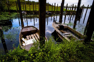 Small wooden boats at Schulenmeer in Lummen, Belgium © Daniel