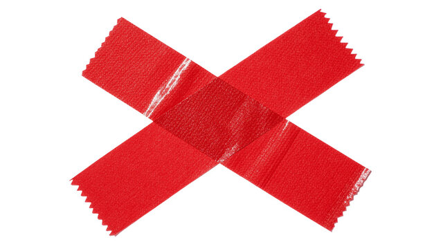 Two red tape strips forming an X shape, isolated on transparent background
