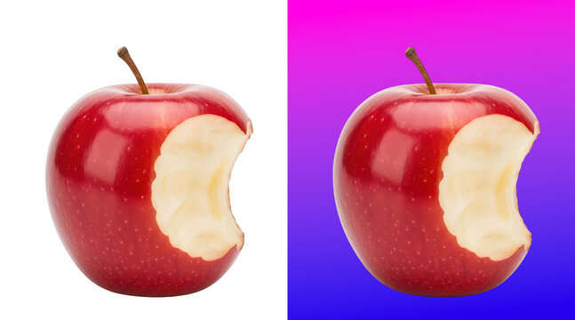 Fresh red apple with bite mark background