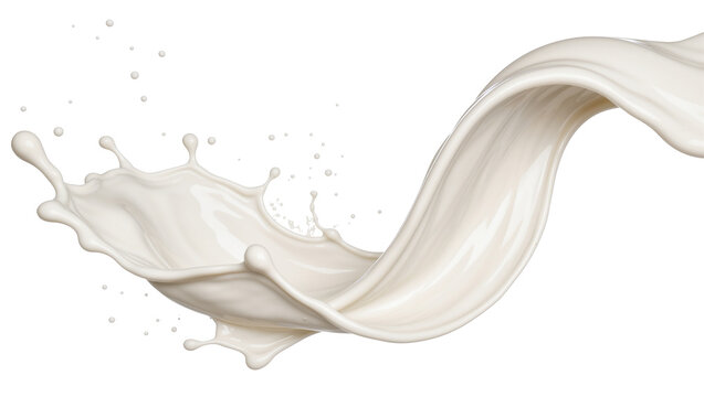 Creamy white milk splash with droplets, isolated on transparent background