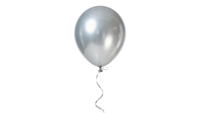 Shiny silver balloon with ribbon, isolated on transparent background
