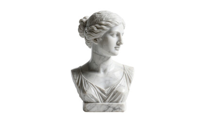 Fototapeta premium Classical marble bust of a woman with intricate hairstyle, isolated on transparent background