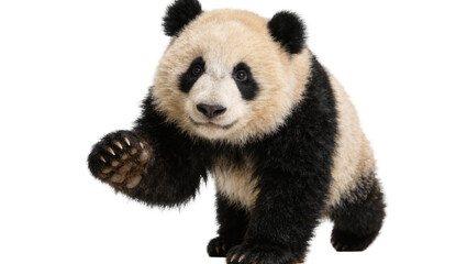Fluffy giant panda cub waving its paw, isolated on transparent background © George
