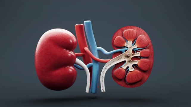 Kidney stone with biology and health care concept, 3d rendering.