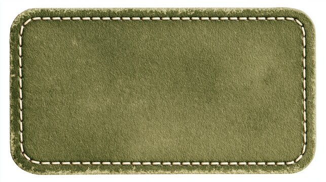 Olive green leather tag with beige stitching