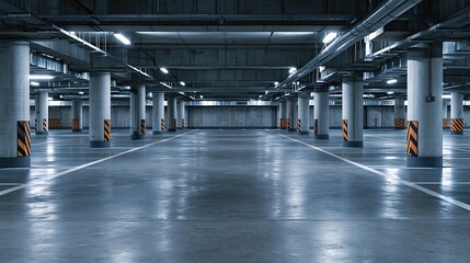 Fototapeta premium Empty underground parking garage with concrete pillars