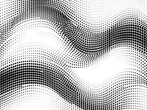 Abstract black halftone dot waves on white background
