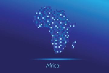 Digital pixel map of Africa continent on blue gradient tech background © sufyan
