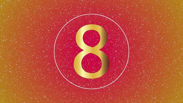 Golden Number 8 in Circle on Red Sparkle Background   