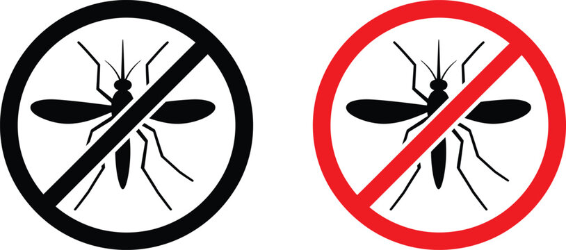 Anti mosquito sign icon with crossed out bug silhouette vector design pest control no mosquito insect warning stop bug repellent sign