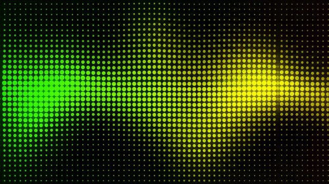 Halftone dot pattern creating a gradient effect across a dark expanse Dots appear in shades of green and yellow.