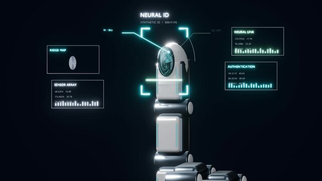 Robot fingerprint scan digital security biometric bg able to loop endless 4k