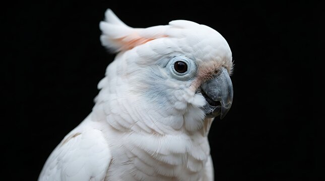 Close up portrait of a beautiful white cockatoo with a curious expression
