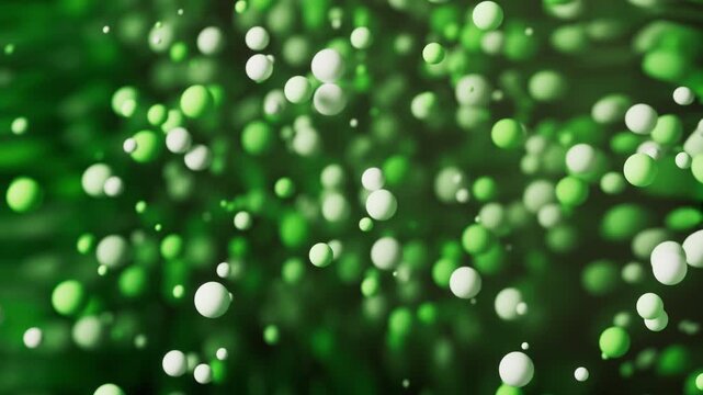 Green particles in the inflatable soft balloon, 3d rendering.