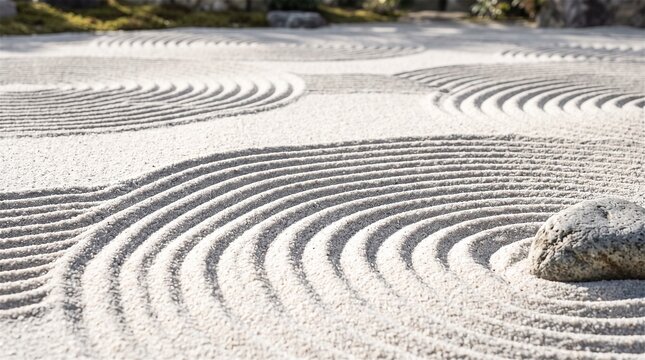 Abstract sand patterns with stone for tranquility