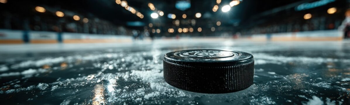 A close up of a hockey puck sport background