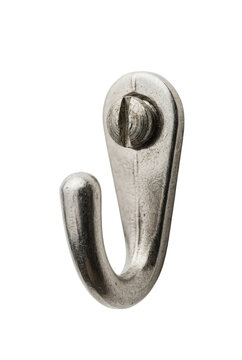 Metal wall hook on white background