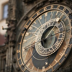 Fototapeta premium Close up of ornate golden astronomical clock on