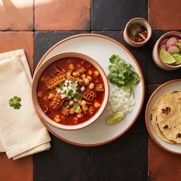 Menudo with Tripe and Hominy, Traditional Mexican Soup Style