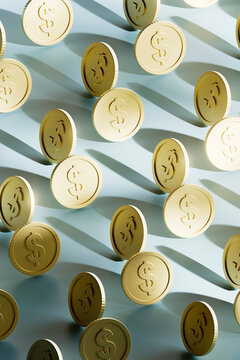 Golden Dollar Coins Casting Long Shadows