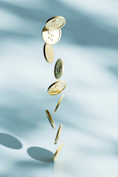 Falling Dollar Coins on Blue Background