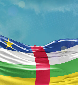 Central African Republic flag banner waving in the sky.