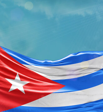 Cuba flag banner waving in the sky.