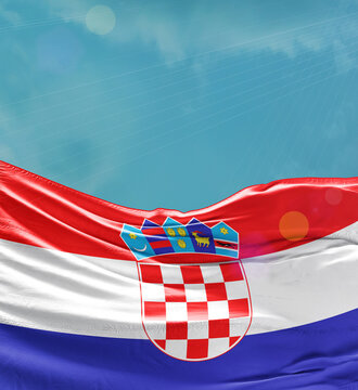 Croatia flag banner waving in the sky.