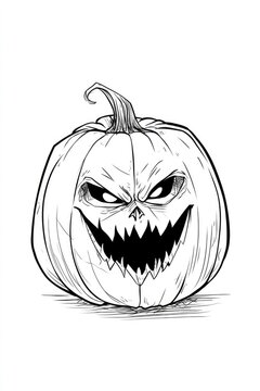 spooky halloween pumpkin outline black and white line art illustration for coloring page