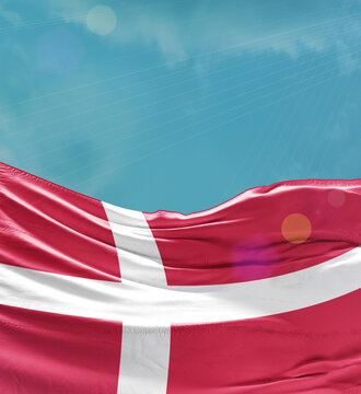 Denmark flag banner waving in the sky.