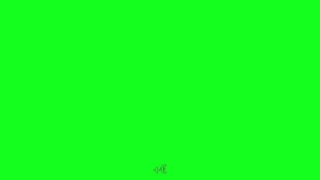 Black line icons show euro and dollar signs with plus signs. Green screen background supports easy editing. Ideal for financial or business themes. Simple, clean design draws attention