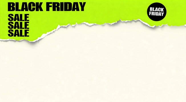 Black Friday Sale promotional banner template set with torn paper effect, bold typography, and central white copy space for store discount advertising.