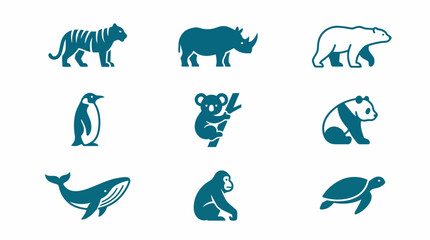 Obraz premium Endangered Wildlife Animal Conservation Icon Collection