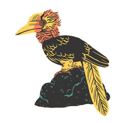 This captivating hand drawn illustration showcases a vibrant and uniquely styled bird possibly a hornbill with intricate detailing and a charming artistic aesthetic perfect for © MdBillal
