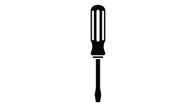 Flat black screwdriver silhouette against a white background silhouette