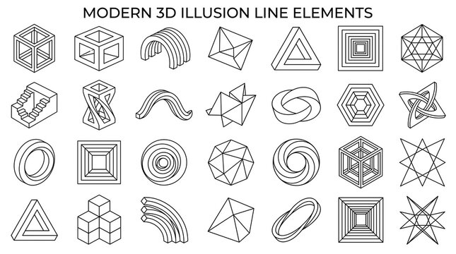 Monochromatic Modern 3D Illusion Line Elements Set